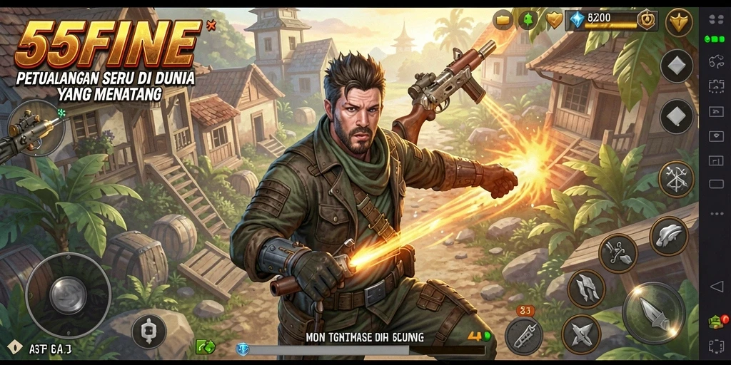 Tampilan gameplay seru dari 55FIVE saat berpetualang di dunia fantasi.