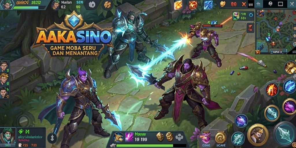 Tampilan gameplay MOBA AAKASINO yang menegangkan dan seru.