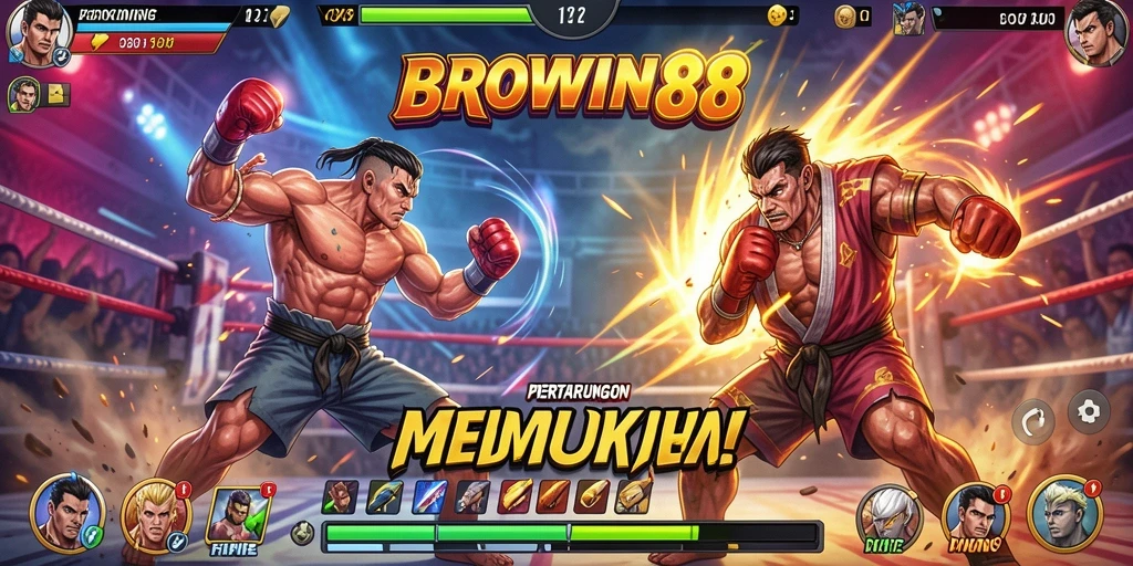 Gameplay seru BROWIN88 dengan karakter Fighting yang epik.