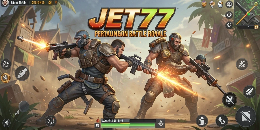 Tampilan gameplay menegangkan dari JET77 dalam aksi Battle Royale.