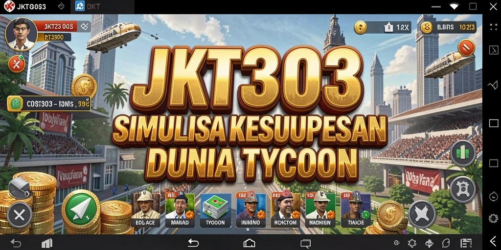 Screenshot gameplay JKT303 yang menampilkan simulasi bisnis.