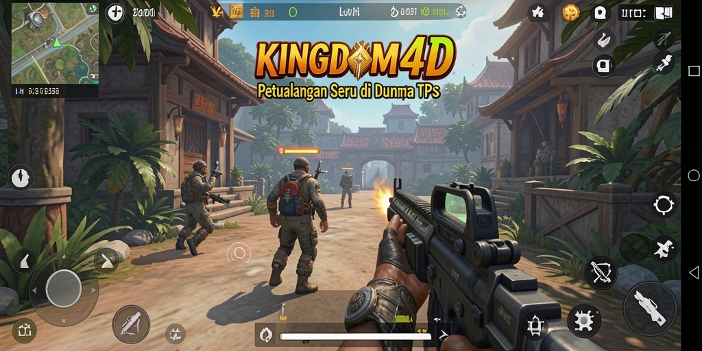 Screenshot gameplay KINGDOM4D menampilkan aksi seru dalam pertempuran TPS.