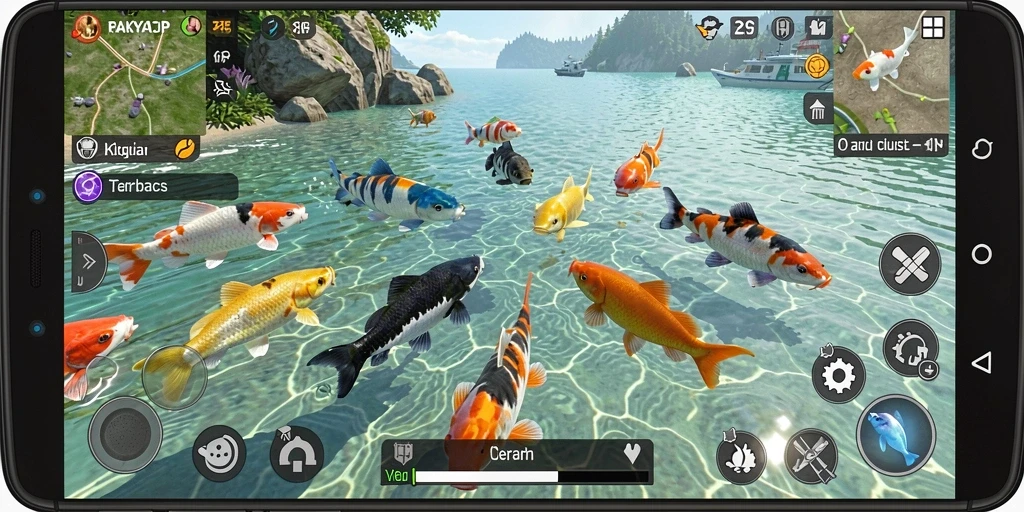 Tampilan gameplay RAKYATJP dengan aksi menembak ikan yang seru.