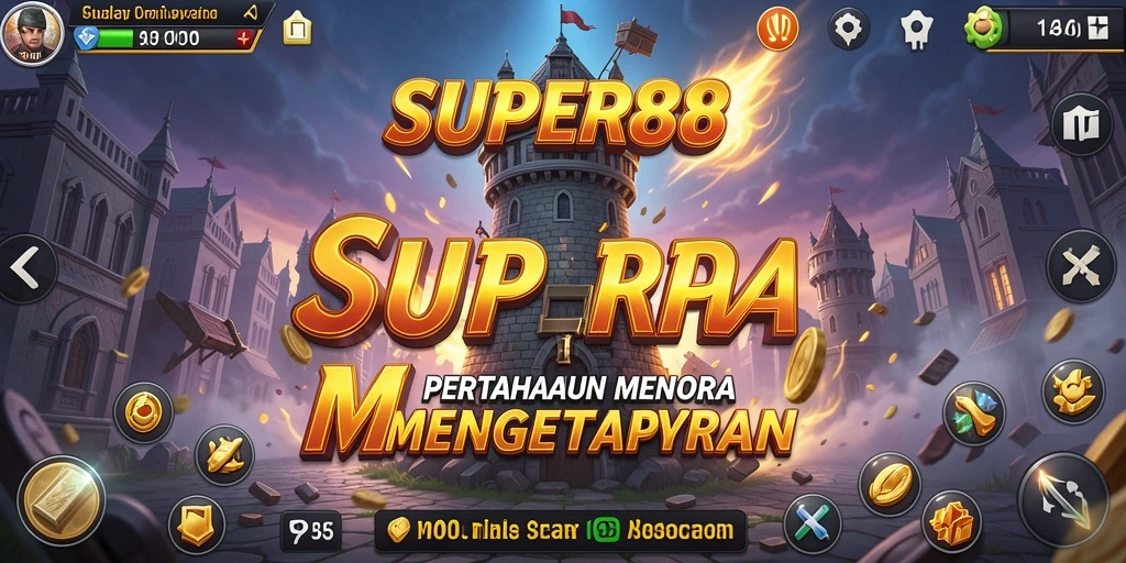 Tampilkan gameplay strategis menara pertahanan di SUPER88.