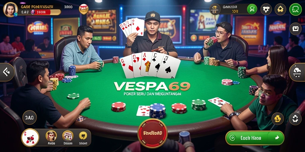 Tampilan screenshot permainan poker VESPA69 yang menegangkan.