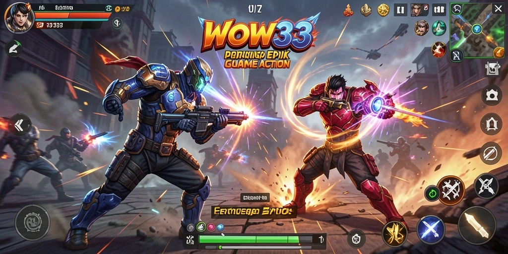 Screenshot WOW33 menampilkan pertempuran seru dengan grafis yang memukau.
